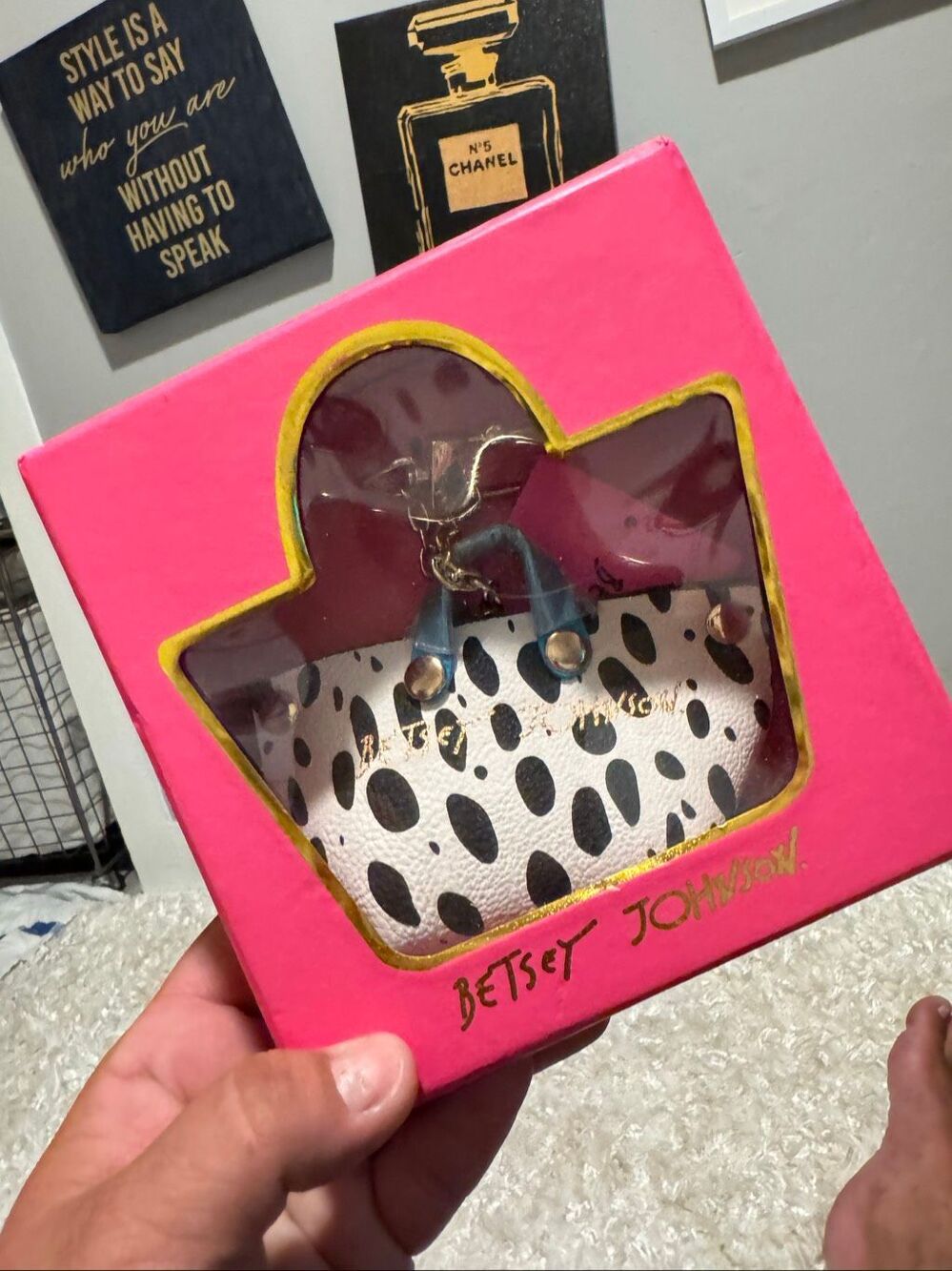 Vintage Betsey Johnson bag purse mini kitsch novelty bag charm /fob keychain NWT